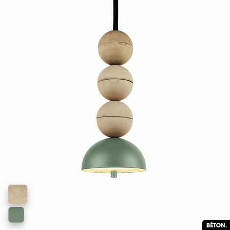 Lampe de suspension en béton - BOSFOR CONCRETE  SABLE - VERT  3 BALLES  LED 14W (1/2)