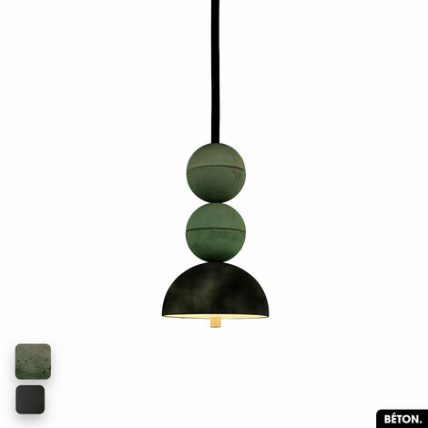 Lampe de suspension en béton velours - BOSFOR CONCRETE VELVET  ASPERGE - OLIVE  2 BALLES  LED 14W (1/2)