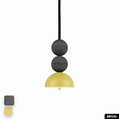 Lampe de suspension en béton - BOSFOR CONCRETE ANTHRACITE - CITRON 2 BALLES LED 14W (1/3)