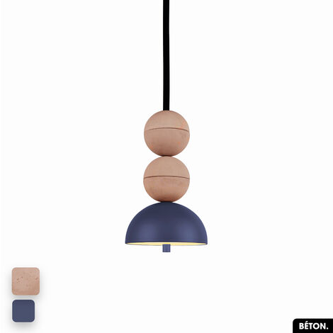 Lampe de suspension en béton - BOSFOR CONCRETE ROSE - INDIGO 2 BALLES LED 14W (1/3)