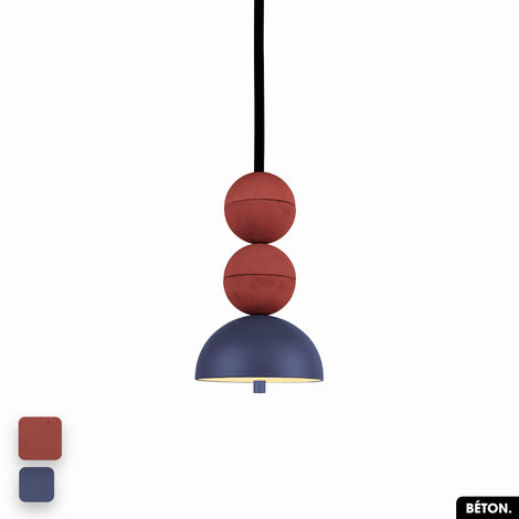 Lampe de suspension en béton - BOSFOR CONCRETE TERRE ROUGE - INDIGO 2 BALLES LED 14W (1/3)