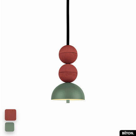 Lampe de suspension en béton - BOSFOR CONCRETE TERRE ROUGE - VERT 2 BALLES LED 14W (1/3)