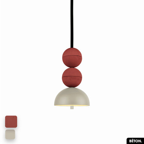 Lampe de suspension en béton - BOSFOR CONCRETE TERRE ROUGE - PEYOTE 2 BALLES LED 14W (1/3)