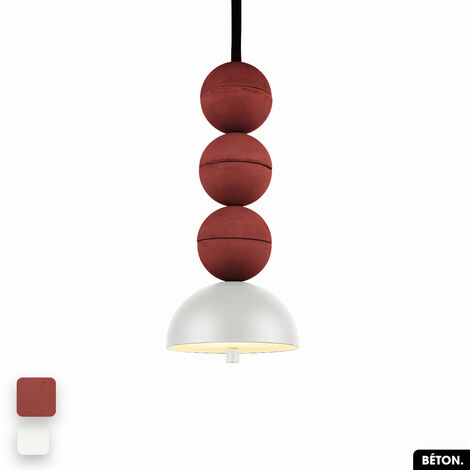 Lampe de suspension en béton - BOSFOR CONCRETE  TERRE ROUGE - BLANC  3 BALLES  LED 14W (1/2)