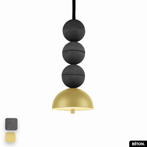 Lampe de suspension en béton - BOSFOR CONCRETE  ANTHRACITE - CITRON  3 BALLES  LED 14W (1/2)