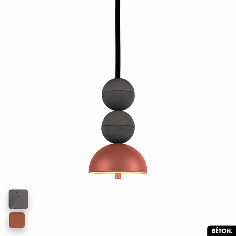 Lampe de suspension en béton - BOSFOR CONCRETE ANTHRACITE - TERRE ROUGE 2 BALLES LED 14W (1/3)
