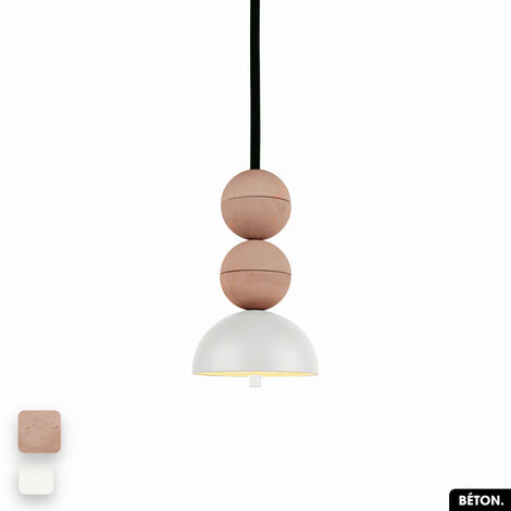 Lampe de suspension en béton - BOSFOR CONCRETE ROSE - BLANC 2 BALLES LED 14W (1/3)