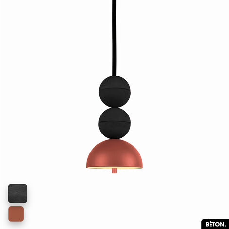 Lampe de suspension en béton - BOSFOR CONCRETE NOIR - TERRE ROUGE 2 BALLES LED 14W (1/3)