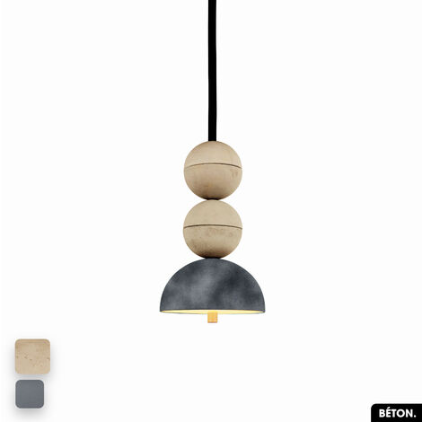 Lampe de suspension en béton velours - BOSFOR CONCRETE VELVET  SABLE - GRIS  2 BALLES  LED 14W (1/2)