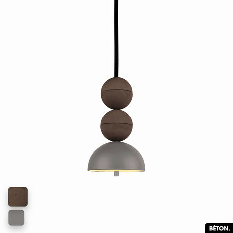 Lampe de suspension en béton - BOSFOR CONCRETE CHOCOLAT - GRIS 2 BALLES LED 14W (1/3)