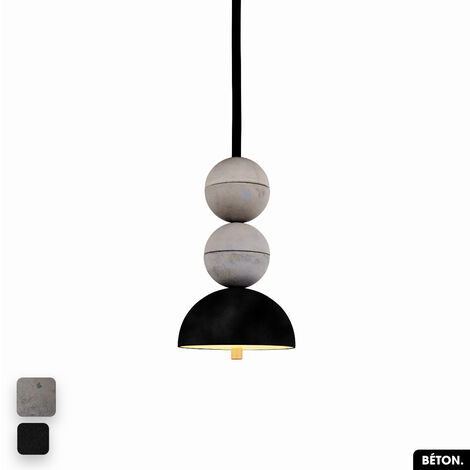 Lampe de suspension en béton velours - BOSFOR CONCRETE VELVET  GRIS - NOIR  2 BALLES  LED 14W (1/2)