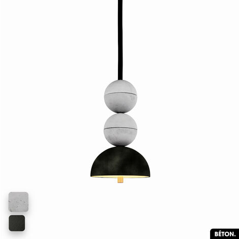 Lampe de suspension en béton velours - BOSFOR CONCRETE VELVET  BLANC - OLIVE  2 BALLES  LED 14W (1/2)