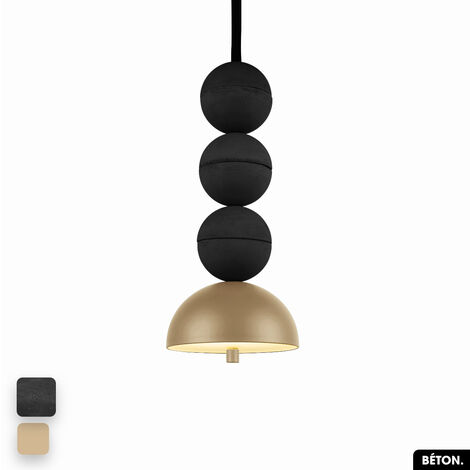 Lampe de suspension en béton - BOSFOR CONCRETE  NOIR - AMANDE  3 BALLES  LED 14W (1/2)