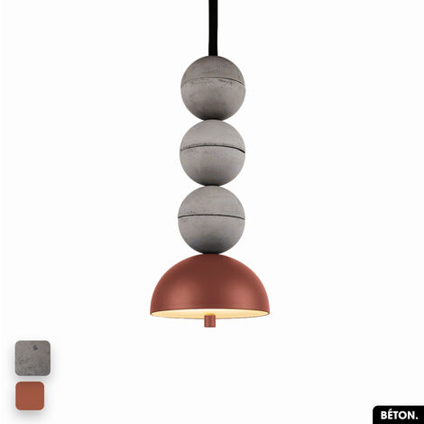 Lampe de suspension en béton - BOSFOR CONCRETE  GRIS - TERRE ROUGE  3 BALLES  LED 14W (1/2)