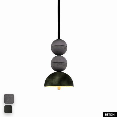 Lampe de suspension en béton velours - BOSFOR CONCRETE VELVET  ANTHRACITE - OLIVE  2 BALLES  LED 14W (1/2)