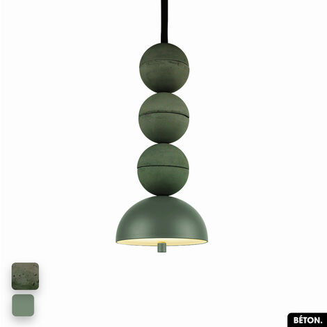 Lampe de suspension en béton - BOSFOR CONCRETE  ASPERGE - VERT  3 BALLES  LED 14W (1/2)