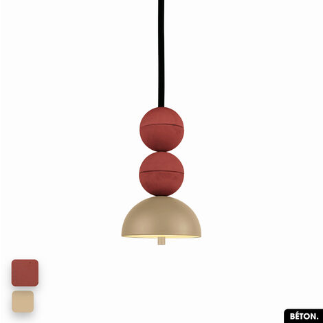 Lampe de suspension en béton - BOSFOR CONCRETE TERRE ROUGE - AMANDE 2 BALLES LED 14W (1/3)