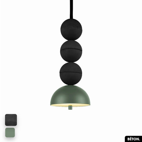 Lampe de suspension en béton - BOSFOR CONCRETE  NOIR - VERT  3 BALLES  LED 14W (1/2)