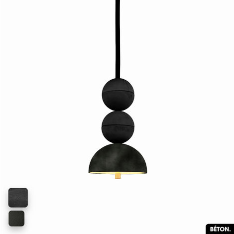 Lampe de suspension en béton velours - BOSFOR CONCRETE VELVET  NOIR - OLIVE  2 BALLES  LED 14W (1/2)