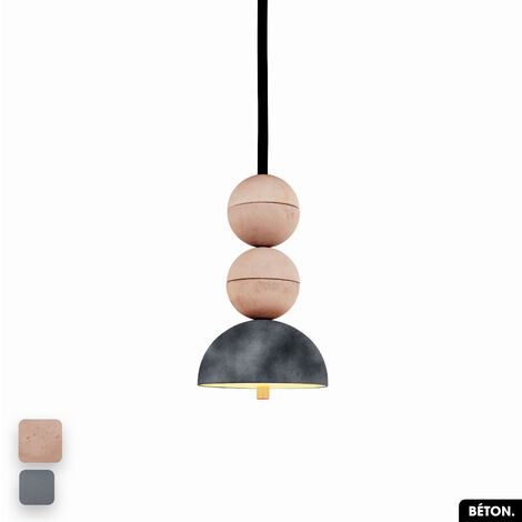 Lampe de suspension en béton velours - BOSFOR CONCRETE VELVET  ROSE - GRIS  2 BALLES  LED 14W (1/2)