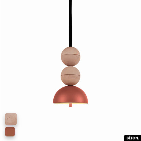 Lampe de suspension en béton - BOSFOR CONCRETE ROSE - TERRE ROUGE 2 BALLES LED 14W (1/3)