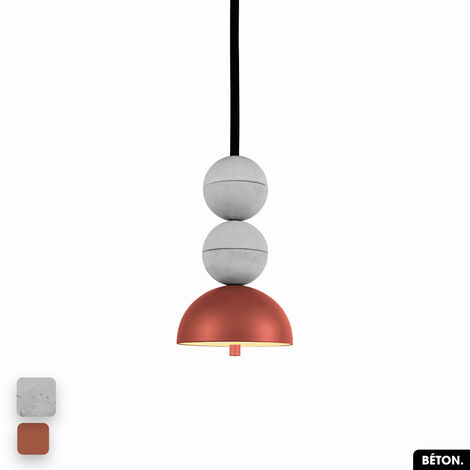 Lampe de suspension en béton - BOSFOR CONCRETE BLANC - TERRE ROUGE 2 BALLES LED 14W (1/3)
