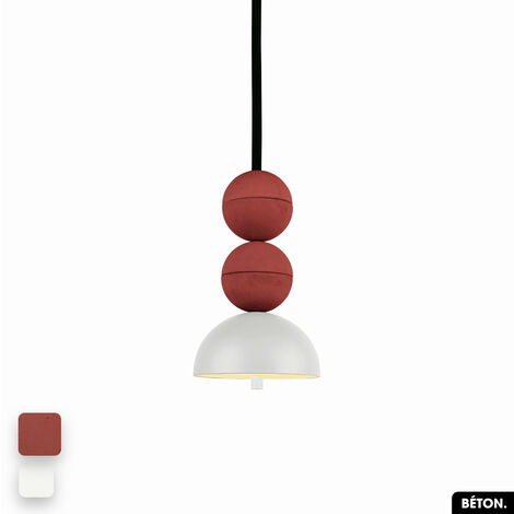Lampe de suspension en béton - BOSFOR CONCRETE TERRE ROUGE - BLANC 2 BALLES LED 14W (1/3)