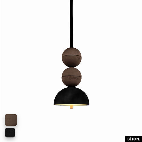 Lampe de suspension en béton velours - BOSFOR CONCRETE VELVET  CHOCOLAT - NOIR  2 BALLES  LED 14W (1/2)