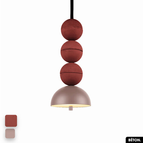 Lampe de suspension en béton - BOSFOR CONCRETE  TERRE ROUGE - ROSE  3 BALLES  LED 14W (1/2)