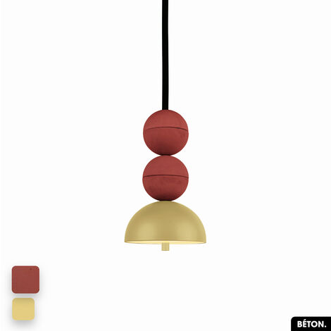 Lampe de suspension en béton - BOSFOR CONCRETE TERRE ROUGE - CITRON 2 BALLES LED 14W (1/3)