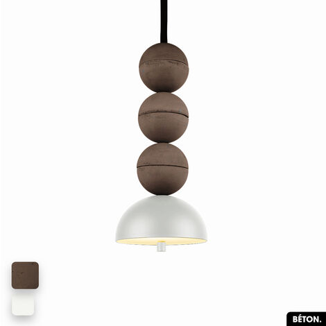 Lampe de suspension en béton - BOSFOR CONCRETE  CHOCOLAT - BLANC  3 BALLES  LED 14W (1/2)