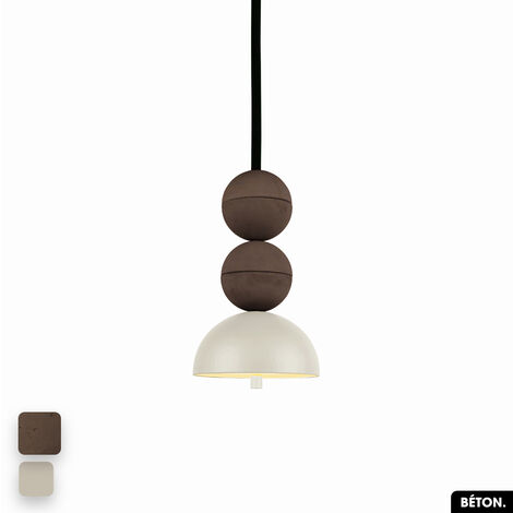Lampe de suspension en béton - BOSFOR CONCRETE CHOCOLAT - PEYOTE 2 BALLES LED 14W (1/3)