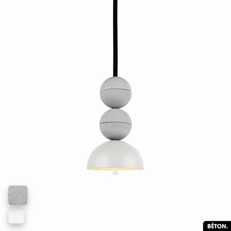 Lampe de suspension en béton - BOSFOR CONCRETE BLANC 2 BALLES LED 14W (1/3)