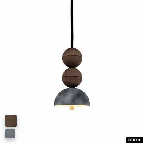 Lampe de suspension en béton velours - BOSFOR CONCRETE VELVET  CHOCOLAT - GRIS  2 BALLES  LED 14W (1/2)