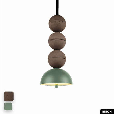Lampe de suspension en béton - BOSFOR CONCRETE  CHOCOLAT - VERT  3 BALLES  LED 14W (1/2)