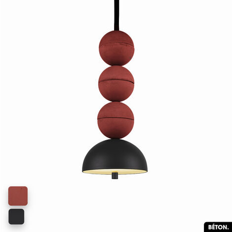 Lampe de suspension en béton - BOSFOR CONCRETE  TERRE ROUGE - NOIR  3 BALLES  LED 14W (1/2)