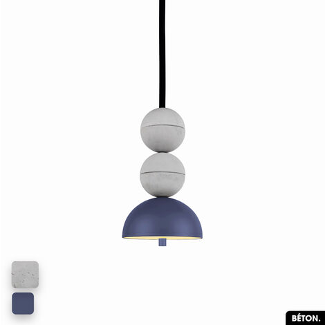 Lampe de suspension en béton - BOSFOR CONCRETE BLANC - INDIGO 2 BALLES LED 14W (1/3)