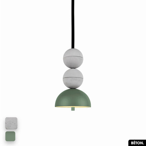 Lampe de suspension en béton - BOSFOR CONCRETE BLANC - VERT 2 BALLES LED 14W (1/3)