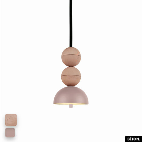 Lampe de suspension en béton - BOSFOR CONCRETE ROSE 2 BALLES LED 14W (1/3)