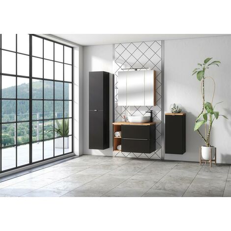 Colonne de salle de bain - Chêne artisanal doré et noir mat - L45-H170-P33 - ELENA (1/5)