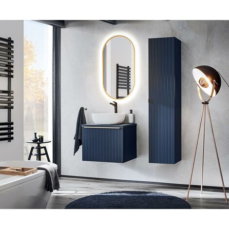 Otitec – Colonne de salle de bain bleu indigo 160 cm – Bois FSC – 5 compartiments de rangement – 2 tiroirs – Montage facile - L35-H160-P33 (1/5)