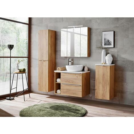 Otitec – Caisson meuble bas de salle de bain en chêne artisanal doré – Largeur 20 cm – Hauteur 57 cm – Profondeur 44 cm – Montage facile - L20-H57-P44 (1/4)