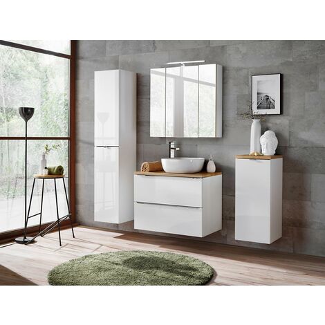 Colonne de salle de bain - Chêne artisanal doré et blanc brillant - L45-H170-P33 - ELENA (1/5)