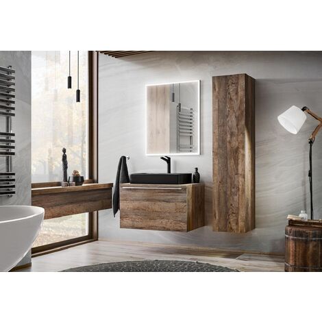 Otitec – Colonne de salle de bain en chêne santa fe – 5 compartiments – 2 tiroirs – L35-H160-P33 – Montage facile