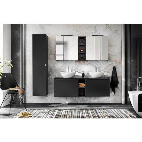 Armoire de salle de bain avec miroir murale - Noir - L80-H65-P17 - KLAUS (1/5)