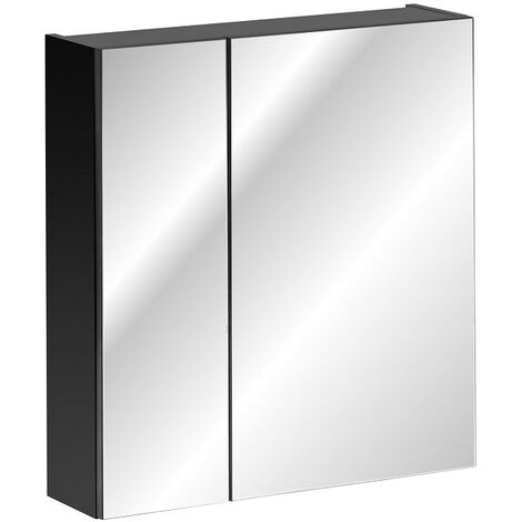 Armoire Salle De Bain Avec Miroir - Blanc - 65x15x65 Cm - Étagères Réglables + Panneau De Filtration - Verre Et Bois Ingénierie