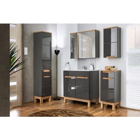 Armoire de salle de bain avec miroir murale - Graphite - L80-H70-P20 - JAVA (1/4)