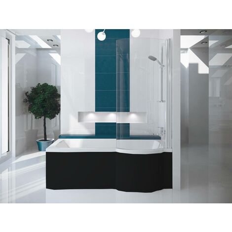 Otitec – Baignoire bain douche droite en acrylique 170 x 70 cm – Pare baignoire et tablier noir inclus – Installation universelle