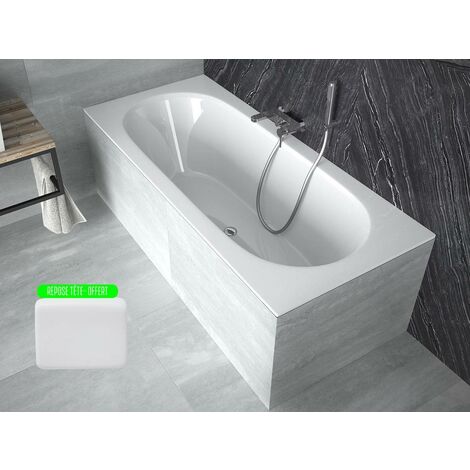 Baignoire rectangulaire blanche à encastrer + repose tête - 160 x 75 - VITAE SLIM