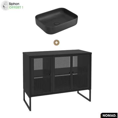 Ensemble meuble sous vasque avec vasque à poser - Siphon OFFERT NOMAD NOIR 102 x 80 x 43 cm (1/5)